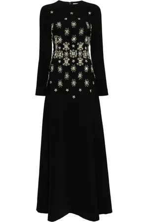 Dina Melwani Crystal-embellished crepe gown