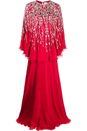 Dina Melwani Crystal-embellished chiffon ensemble