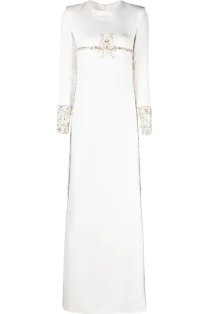 Dina Melwani Crystal-embellished crepe gown