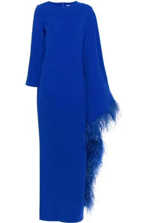 JEAN-LOUIS SABAJI Feather-trim asymmetric maxi dress