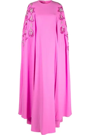 Dina Melwani Floral-embroidered crepe gown