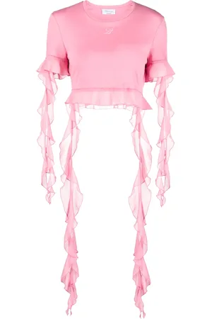 BLUMARINE Logo-embroidered ruffled blouse