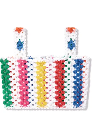 Nessi Byrd Rainbow striped crochet cotton top