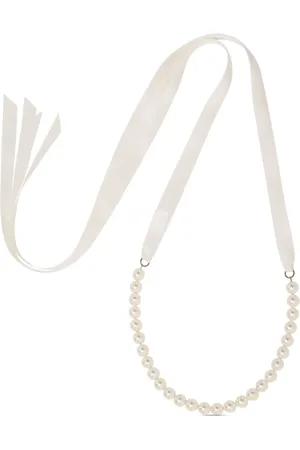 Jennifer Behr Pearl-embellished ribbon tie necklace
