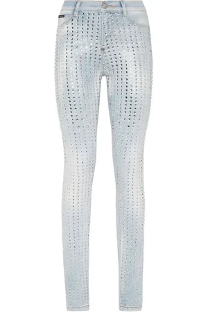 Philipp Plein Crystal Pinstripe high-rise jeggings