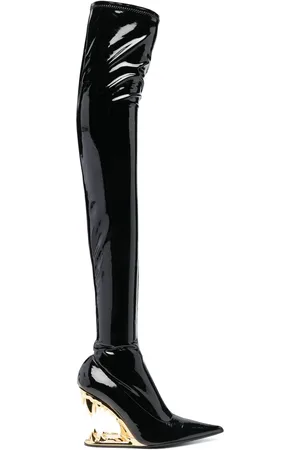 GCDS 110mm pointed-toe patent-finish boots
