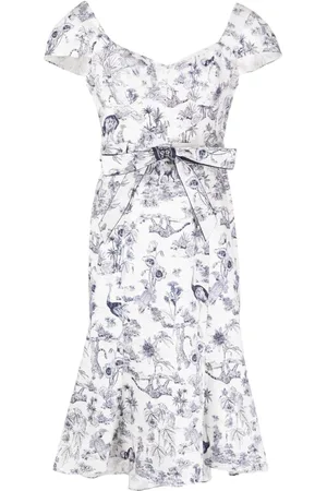 Marchesa Notte Daylily graphic-print midi dress