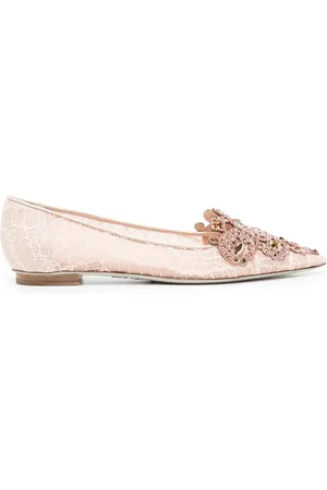RENE CAOVILLA Crystal-embellished lace ballerina shoes