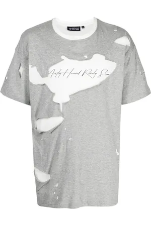 MOSTLY HEARD RARELY SEEN Logo-print ripped-detail T-shirt
