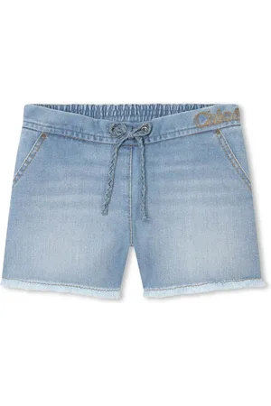 Chloé Logo-embroidered fringed denim shorts