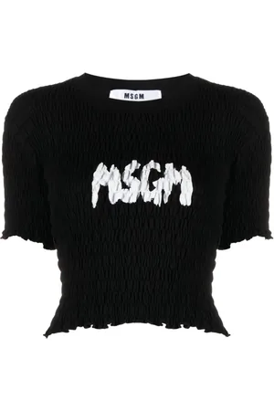 Msgm Logo-print smocked top