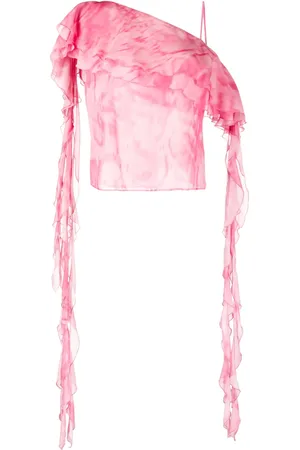 BLUMARINE Ruffled asymmetric silk blouse