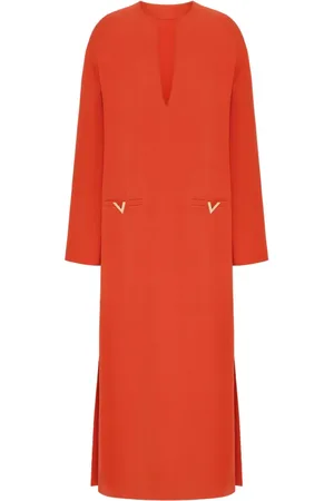 VALENTINO GARAVANI V Gold crepe midi dress