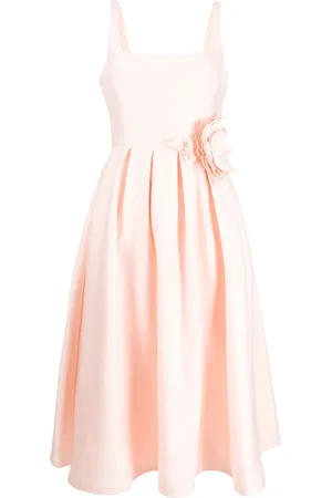 Marchesa Notte Floral-appliqu?? satin midi dress