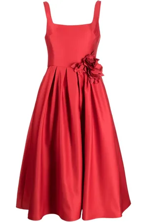 Marchesa Notte Floral-appliqu?? duchess midi dress