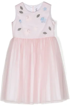 Il gufo Floral-appliqué tulle flared dress