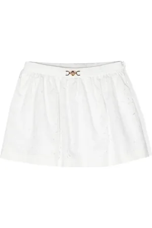 VERSACE Floral-embroidered flared skirt