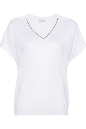 Brunello Cucinelli Beaded-trim fine-knit top