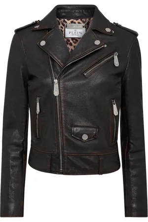 Philipp Plein Logo-patch leather biker jacket