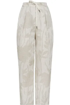 Brunello Cucinelli Floral-jacquard linen tapered trousers