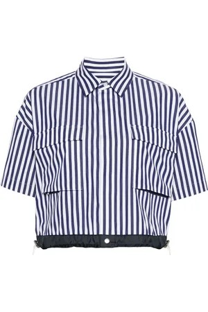 SACAI Striped cotton cropped blouse