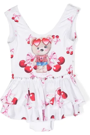 MONNALISA Cherry-print ruffled-detailed swimsuit