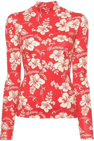 Marine Serre Botanical-print high-neck T-shirt