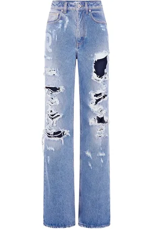 Paco rabanne Ripped-detailing cotton wide-leg jeans