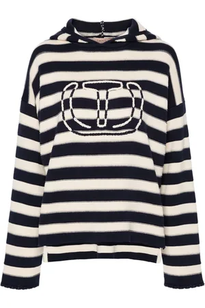 Twin-Set Stiped hooded cotton jumper