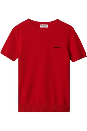 Miu Miu Logo-intarsia knitted cashmere top