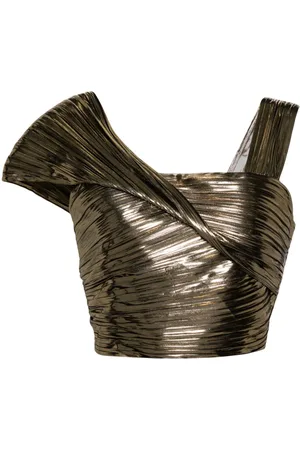 Semsem Asymmetric-neck lamé crop top