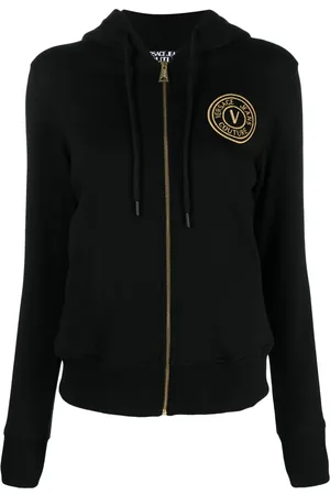 VERSACE Logo-embroidered zip-up cotton hoodie