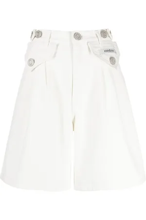 KIMHEKIM High-rise logo-patch denim shorts