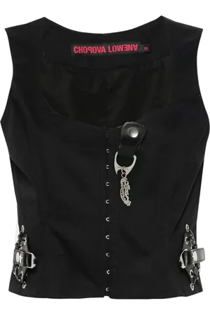 Chopova Lowena Leather-appliqué cropped top