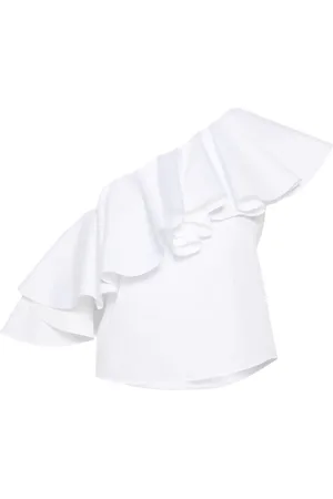 Giambattista Valli Asymmetric shoulder cotton blouse