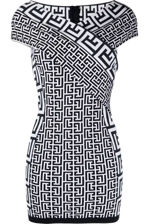 Balmain Off-shoulder monogram minidress