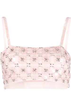 P.A.R.O.S.H. Rhinestone-embellishment mesh cropped top