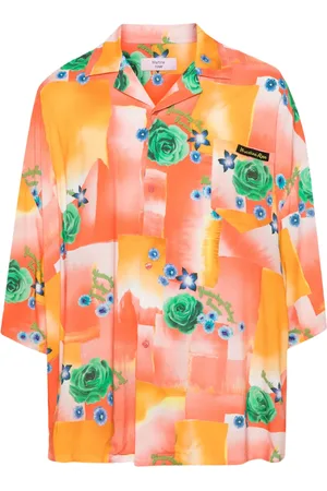 MARTINE ROSE Floral-print logo-patch shirt