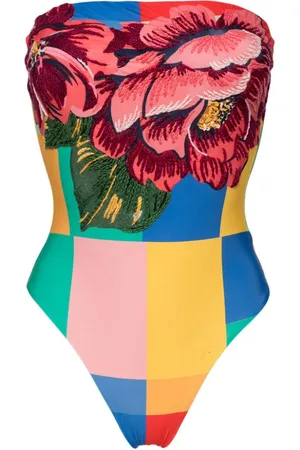 Farm Rio Colour-block strapless swimsuit
