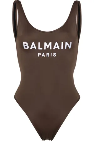Balmain Embroidered-logo scoop-back swimsuit