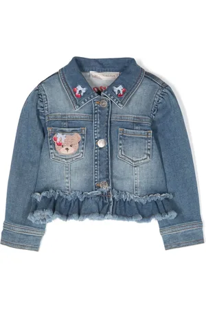 MONNALISA Teddy bear-appliqué denim jacket