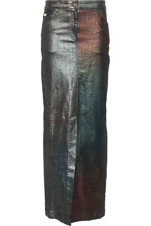 Alberta Ferretti Laminated denim maxi skirt