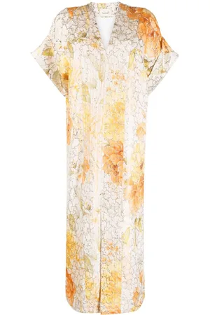 Bambah Floral-print marbled kaftan dress