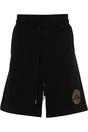 VERSACE Logo-embroidered cotton shorts