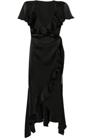 Serafini Ruffled satin midi wrap dress