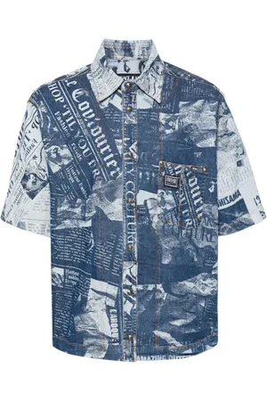 VERSACE Magazine-print denim shirt