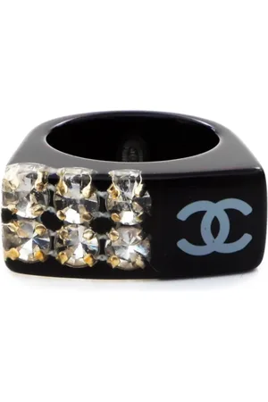 CHANEL CC-stamped rhinestone-embellished ring
