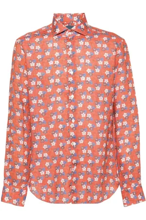 BARBA Floral-print linen shirt