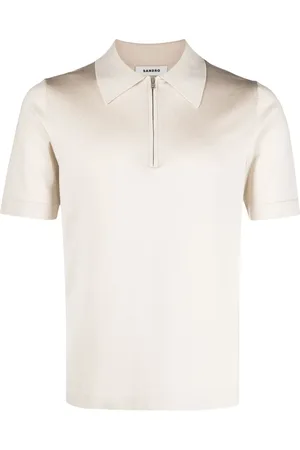 Sandro Short-zip piqu??-weave polo shirt