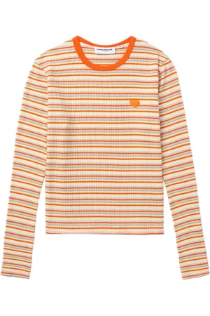 Monki crinkle shirt with long sleeve in orange